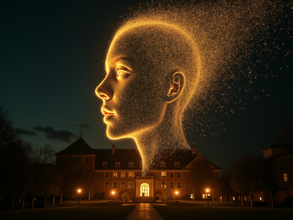 Particle figure above a historic building